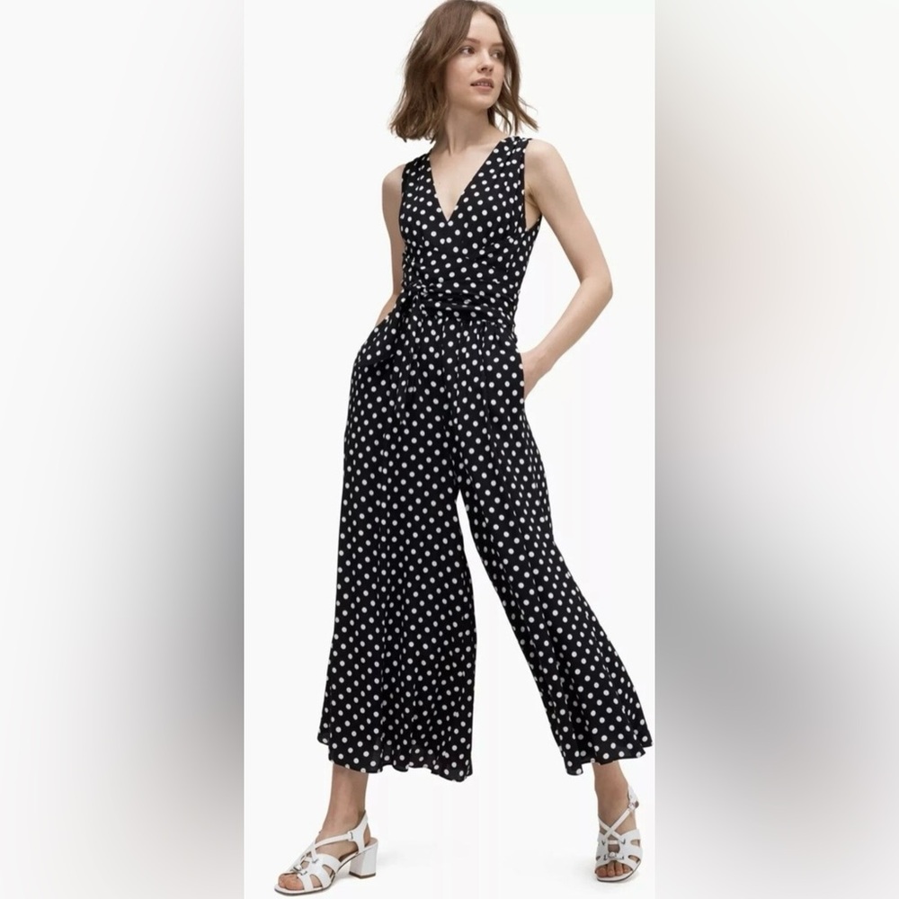 NWT Kate Spade Lia Polka Dot Tie Waist Wide Leg Jumpsuit